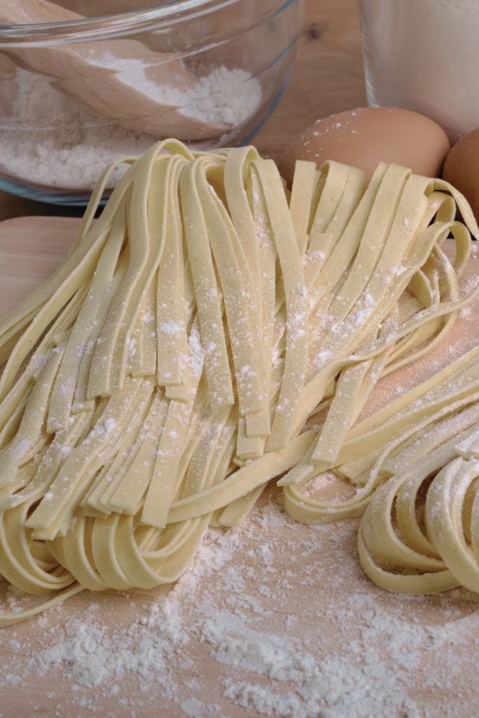 homemade pasta noodles, which you can learn to make in certain cooking classes in florence italy