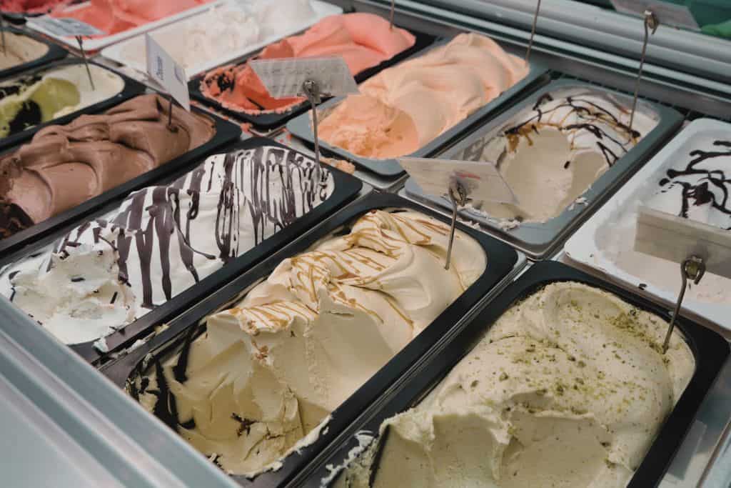gelato displayed in a gelateria