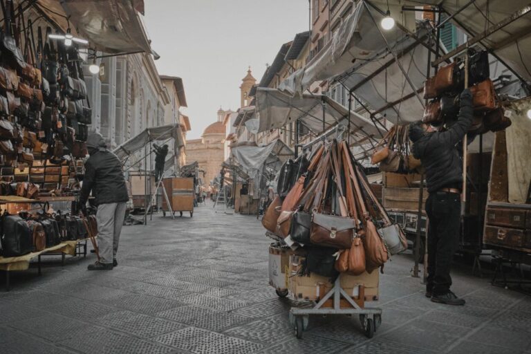 san lorenzo market, one of the most popular leather markets in florence italy