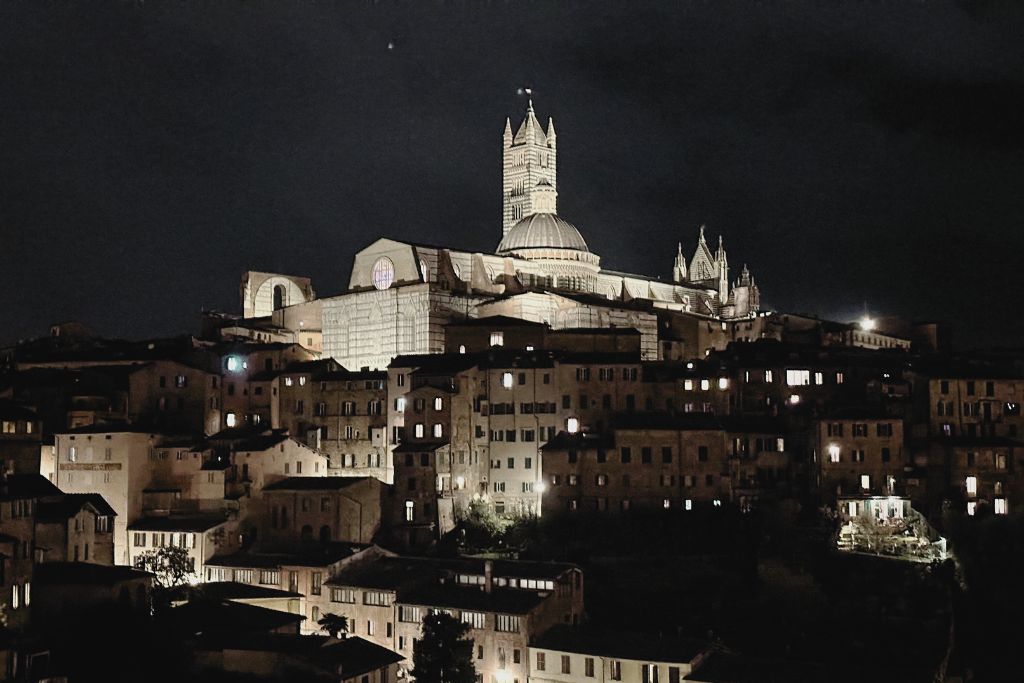 view of siena at night from our room at the bed and breakfast where we stayed